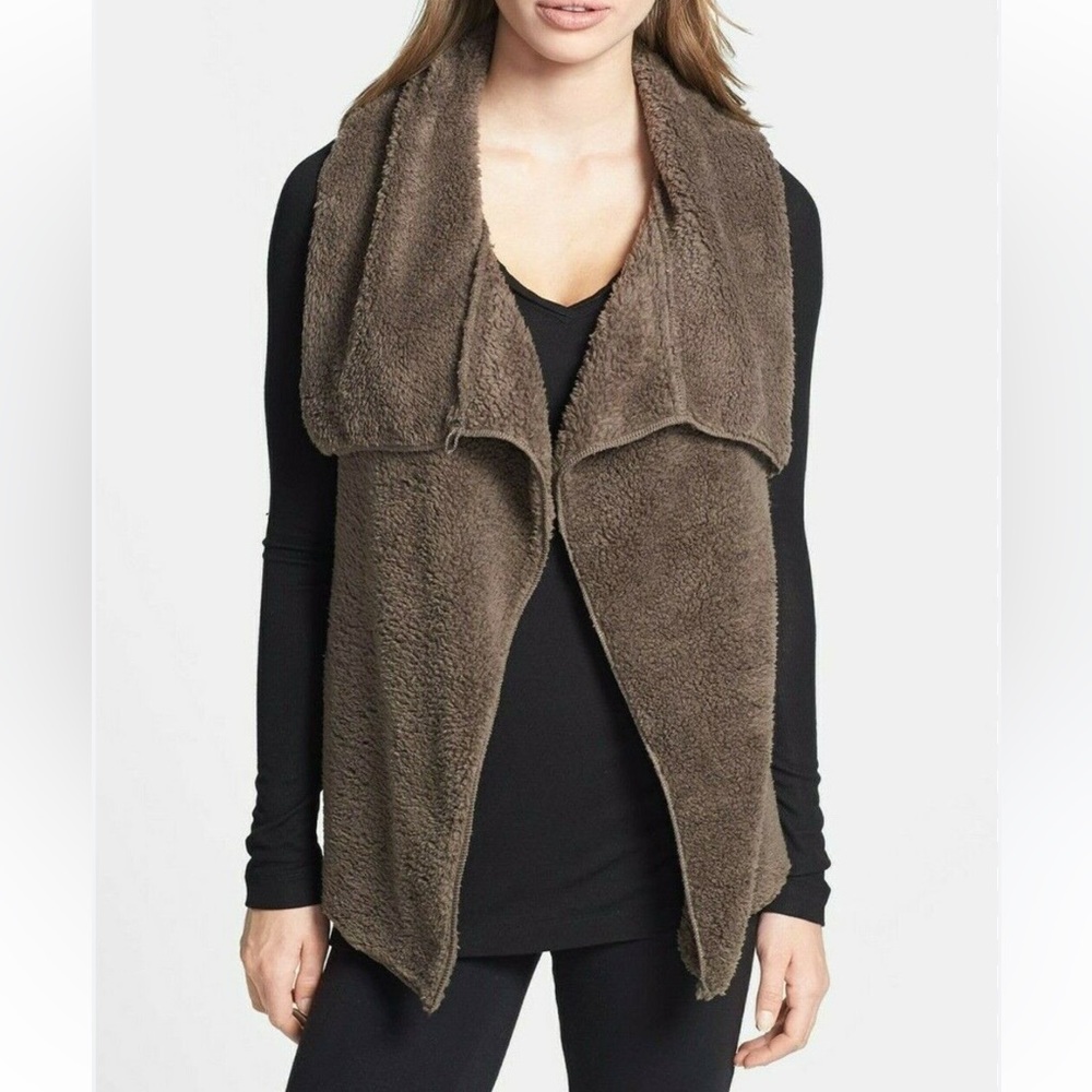 Soft surroundings fleece cardigan sweater vest in brown